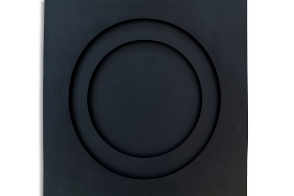 Spherical Compression in Grey, 2020, Enamel on Aluminium, 150 x 150 cm
